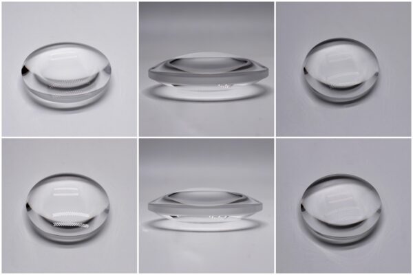 High precision bi-convex lens made of JGS2 fused silica, 80mm diameter and 100mm focal length, used for optical focusing and laser systems