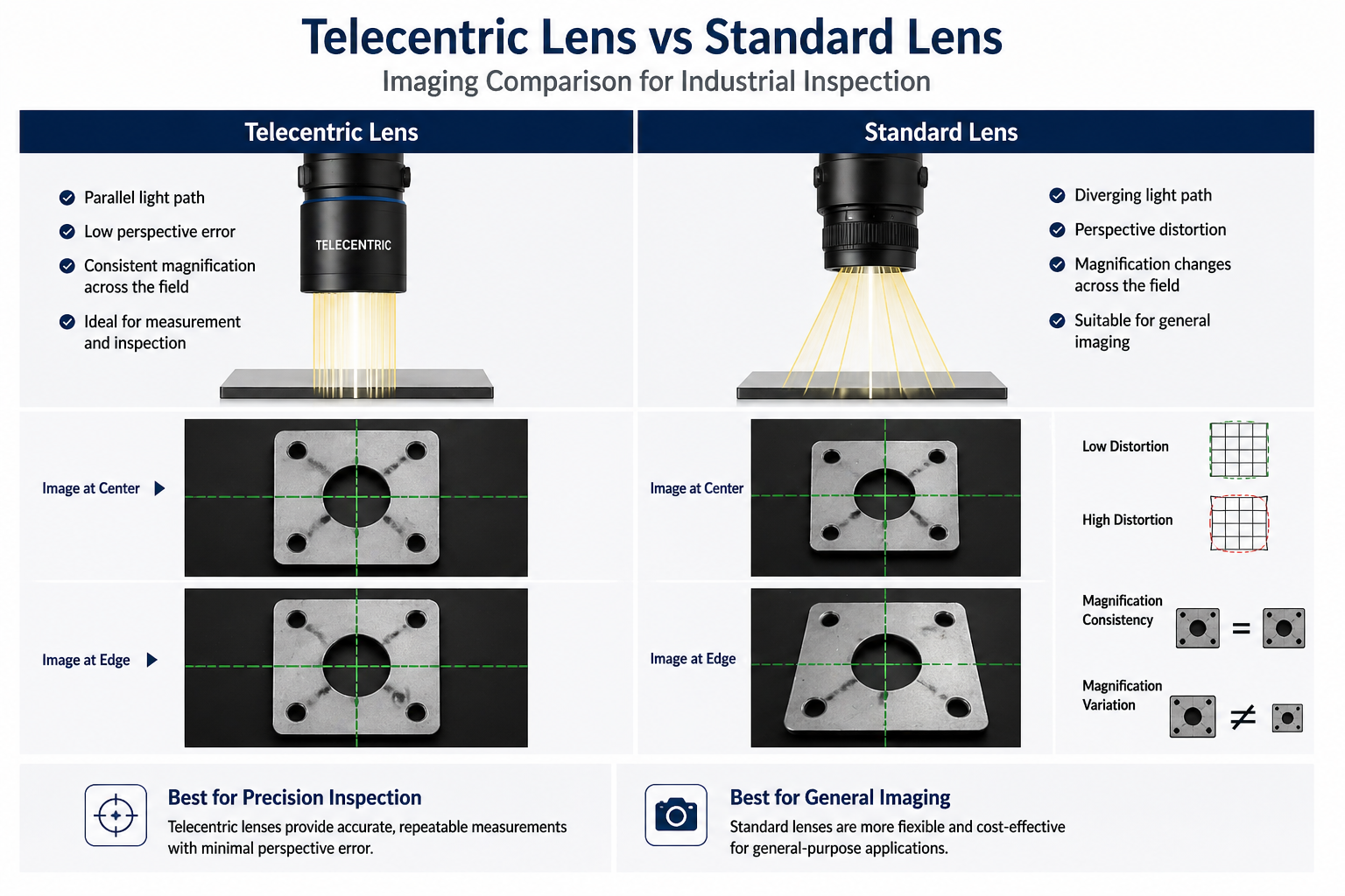 Lens Inspection Mat Telecentric Lens vs Standard Lens for Industrial Inspection