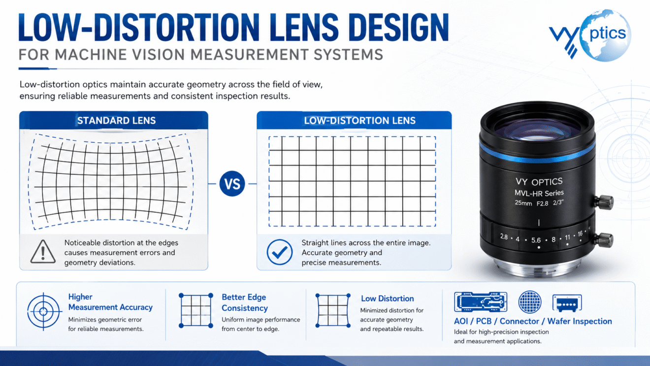 comparison of standard lens and low-distortion lens for machine vision measurement accuracy